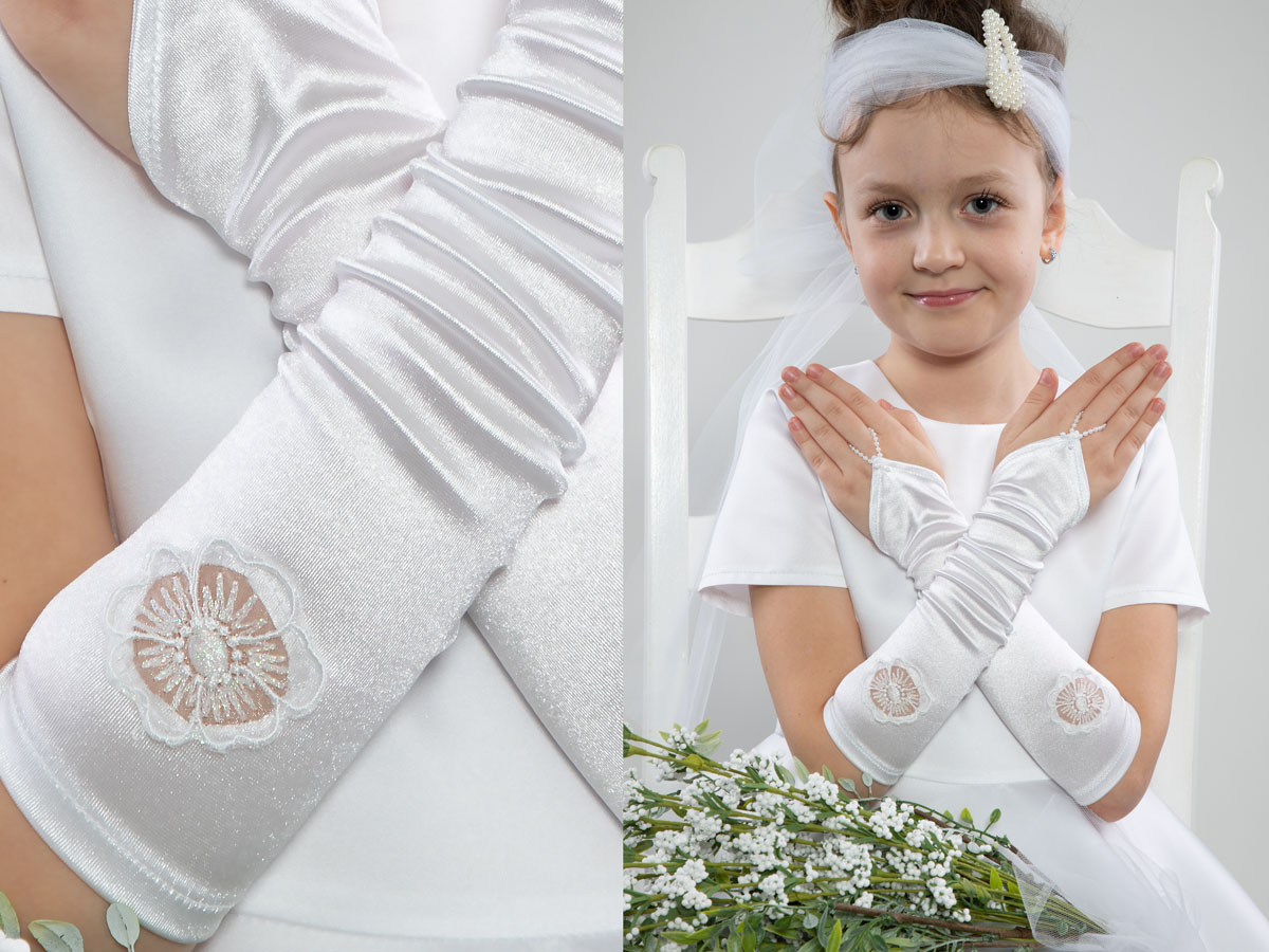 Długie rękawiczki na palec z ażurowym kwiatem NR26/D